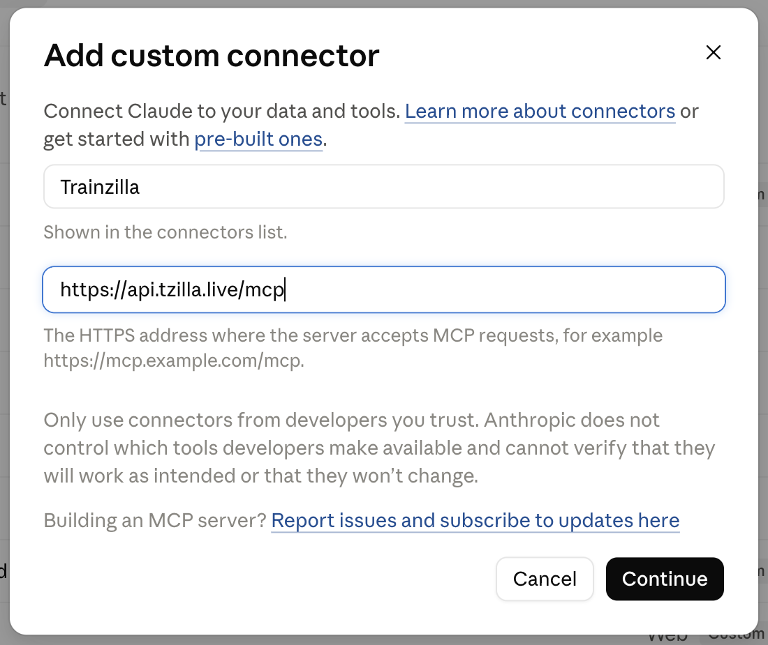 How to connect Trainzilla to Claude (step by step)